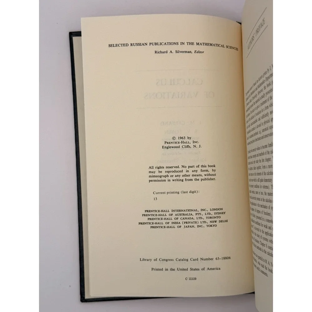 Calculus of Variations Gelfand Fomin 1963 Hardcover Prentice Hall Math Textbook